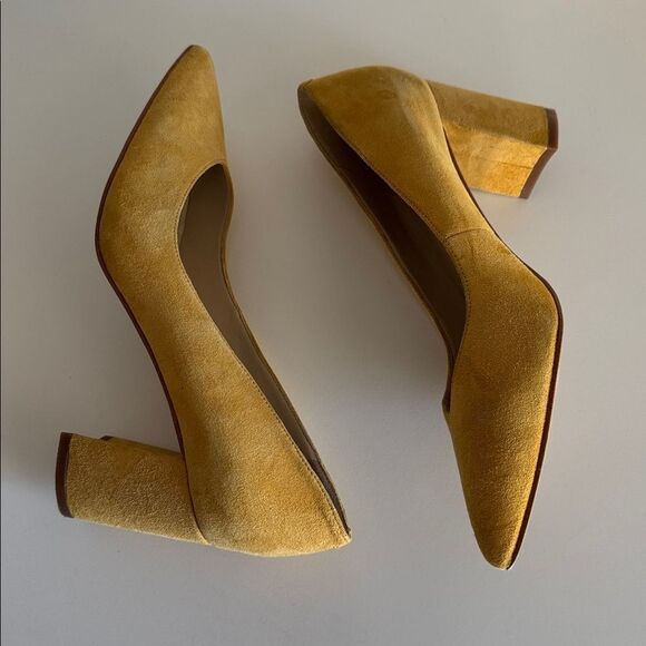 Marc Fisher CAITLIN Yellow Leather Suede Block Heel Pumps Pointed Toe Size 6.5M - Picture 4 of 12